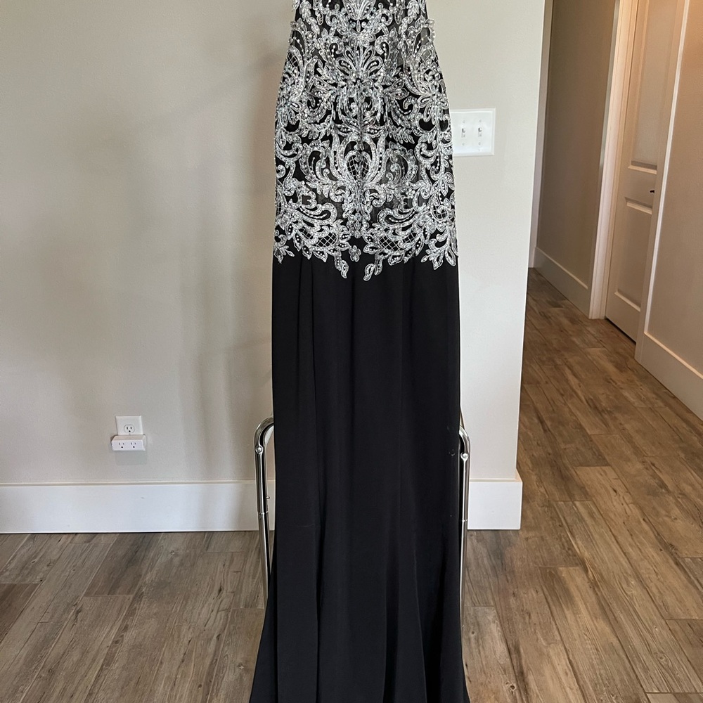 Black and Silver Halter Maxi Gown for Prom